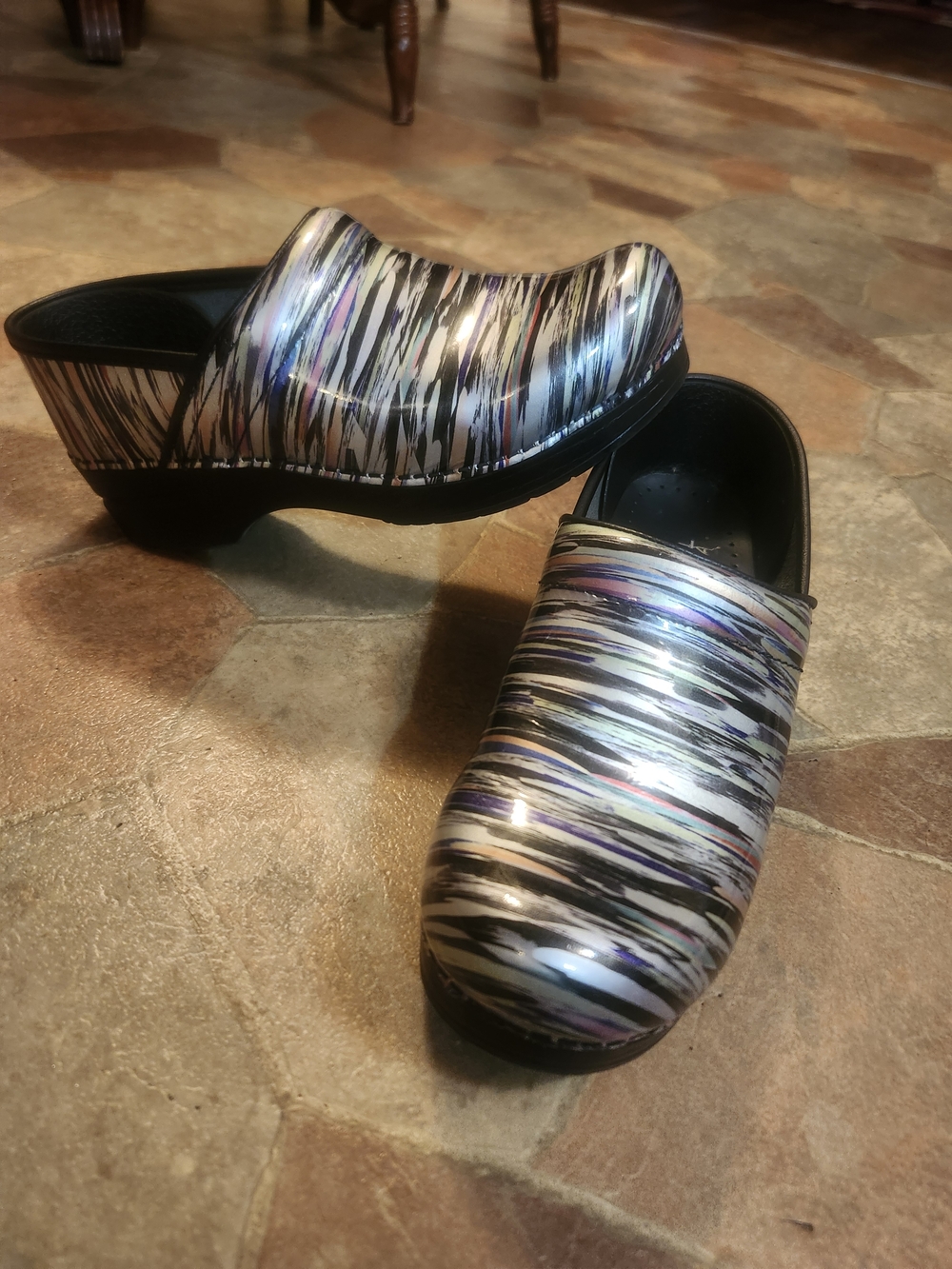 Dansko Iridescent Multi-Stripe Leather Clogs